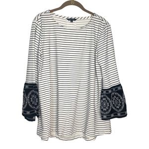 John Mark‎ Sz LG Striped Tunic with embroidered bell sleeve detail NWT